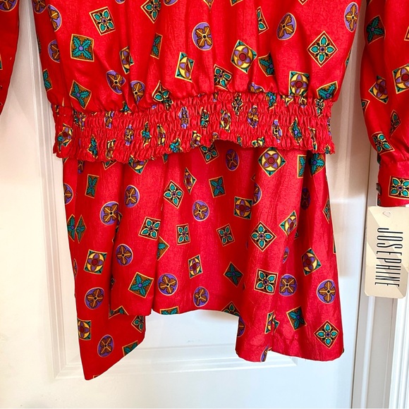 Vintage 80s Two Piece Skirt & Top Set Red Printed Medallion Design Large - NWT - Picture 3 of 11